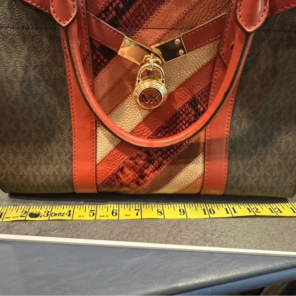 Michael Kors Nouveau Hamilton Large Logo Metallic Stripe Satchel & Dust Bag - Picture 15 of 16